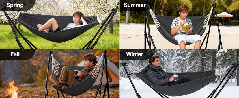2-in-1 Hammock & Swing Chair for Teens – Adjustable Folding Chair with Collapsible Steel Stand, Portable for Camping, Travel, Patio & Indoor Use, Includes Carrying Case, Supports 440 LBS