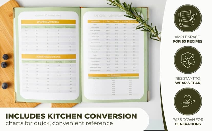 Blank Recipe Notebook | Small Blank Recipe Book to Write in Your Own Recipes | Artisan Hardcover Journal for 60 Recipes | 8.4” x 6” Leather Sage Green & Gold Hardcover | Tabs, Stickers, Pocket & Bookmarks B0D9KZP8TG