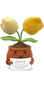 Mini Positive Crochet Sunflower, Cute Cheer Up Gifts for Women, Crochet Plant with Optimistic Card for Nurse Teacher Boss, Thank You Gifts for Friends, Coworker and Sunflower Decor