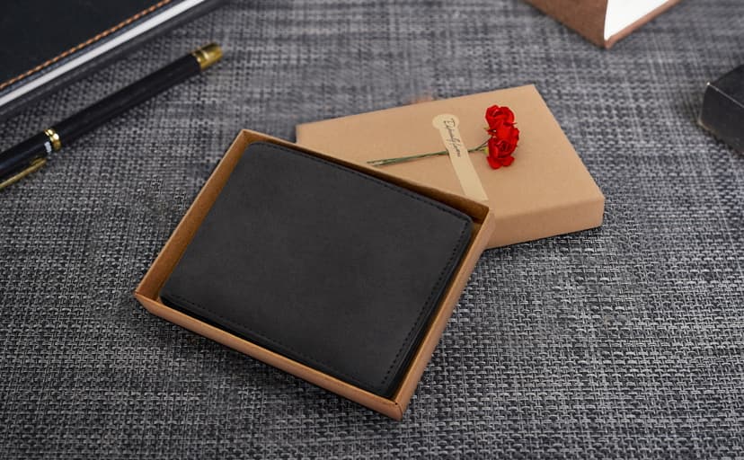 Kenon Personalized Leather Wallet For Man, Engraved RFID Blocking Bifold Stylish Black Wallet For Man Valentines Birthday Christmas Gifts