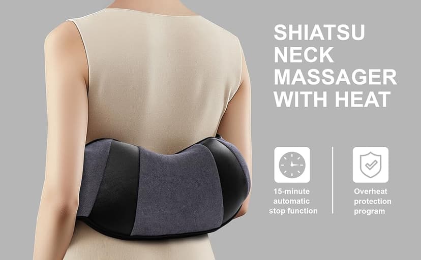 Ergonomic 3D kneading nodes, corded design, auto shutoff, Christmas ideal gifts for relaxing use at home, office, or travel Mirakel Heat Neck Massager for Pain Relief Deep Tissue - Gift for Women Men B07WJSY2G8