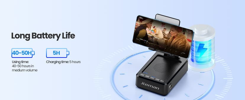 JTEMAN Cell Phone Stand with Bluetooth Speaker and Charging Function,Bluetooth Audio Power Bank Bracket,Birthday Gifts for Men Women,Kitchen Gadgets for Most Phones and Tablets-Black