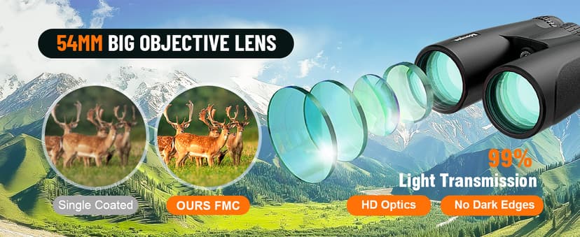 12x54 HD Binoculars for Adults High Powered - Large View BAK4 Prism Binoculars with Clear Low Light Vision - Lightweight Waterproof Binocular for Bird Watching Cruise Travel Hiking Concert Stargazing