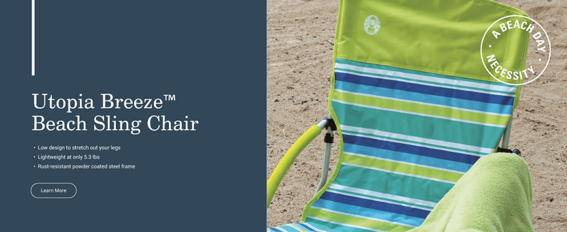 Coleman Utopia Breeze Lightweight Beach Chair with Cup Holder, Comfortable Portable Outdoor Chair with Carry Bag, Supports up to 250lbs, Great for Beach & Yard