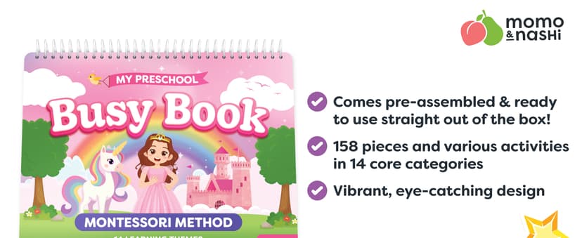 Princess Dress Up 3 Year Old Girl Gifts for Kids - Preschool Learning Educational Toys - Preassembled Travel Activity Montessori Busy Book for Toddlers Ages 3-5 & Princess Unicorn Toddler Books B0G2M13ZCG