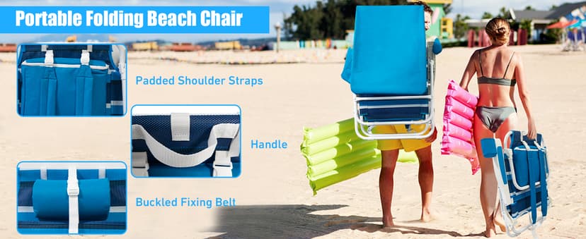 2 Pack Beach Chair with Canopy Shade, 5 Positions Lay Flat Textilene Reclining Beach Chair with Backpack Straps, Cooler Bag & Cup Holder for Outdoor Lawn Camping