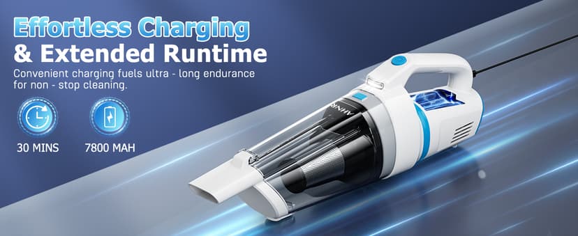 AHNR Handheld Vacuum Cordless, 16000PA Powerful Suction Hand Held Vacuum Dust Busters Cordless Rechargeable with LED Light & 2 HEPA Filters, Portable Car Vacuum Cleaner High Power for Car Home Office