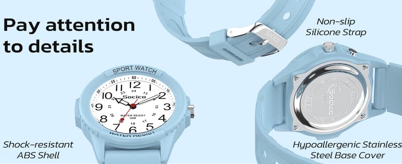 SOCICO Watch for Men Women Big Face Classic Analog Quartz Sports Backlight Unisex Waterproof Nurse Watch for Medical Army Military Time with Second Hand Easy to Read Casual Wristwatch