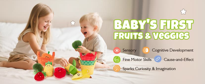 Color Sorting Play Food with Textures, Crinkle, Rattle, 6-12 Month Baby Toys 1 Year Old Boy Gifts One Year Old Girl Birthday hahaland Baby Sensory Toys Montessori Toys 1 Year Old Fruit Vegetable 16PCs B0DMVXR942