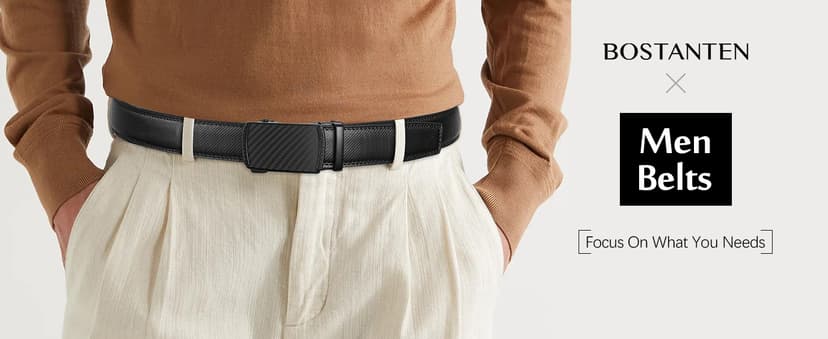 BOSTANTEN Mens Belt Leather Ratchet Belt For Men Dress and Casual with Adjustable Buckle, Trim to Fit