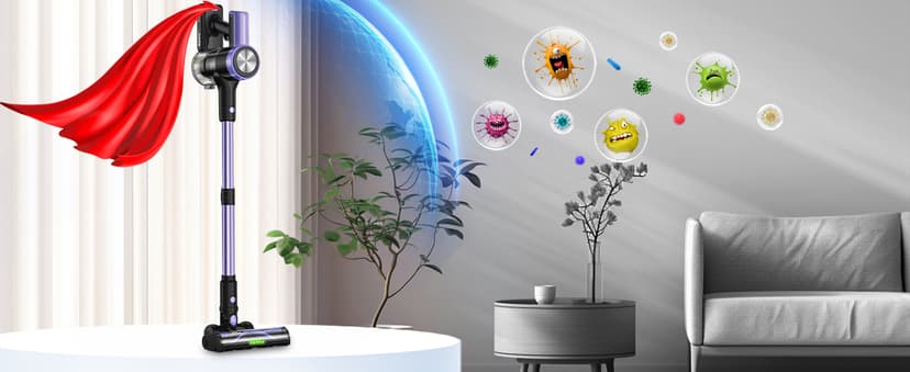 Cordless Vacuum Cleaner, 46KPa/500W Stick Vacuum with 55 Mins Runtime, Self-Standing Vacuum Cleaner for Home, LED Display, Anti-Tangle Brush, Rechargeable Vacuum for Hardwood Floor, Pet Hair (Violet)