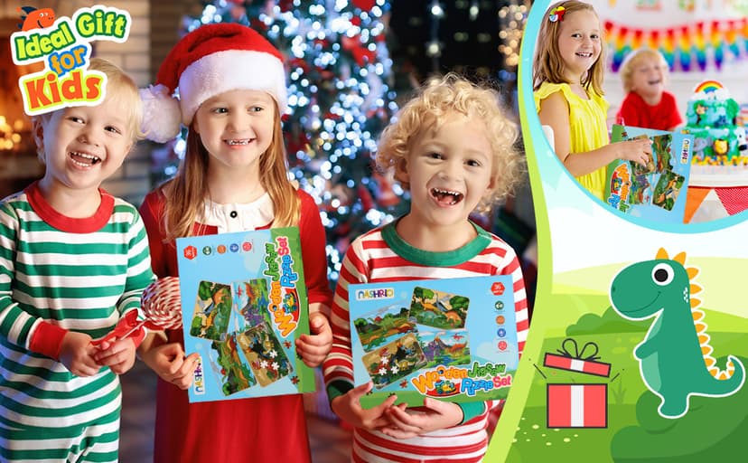 Wooden Puzzles Dinosaur Toys for Kids Ages 3-5, Set of 4 Packs with 20-Piece Wood Jigsaw Puzzles, Preschool Educational Brain Teaser Boards for Boys and Girls 3 4 5 6 Years Old