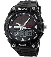 MASTOP Solar Powered Energy Watch for Men Military Digital Multifunctional Led Luminous Indication 2 Time Zone 50m Waterproof Watch Reloj Solar para Hombre