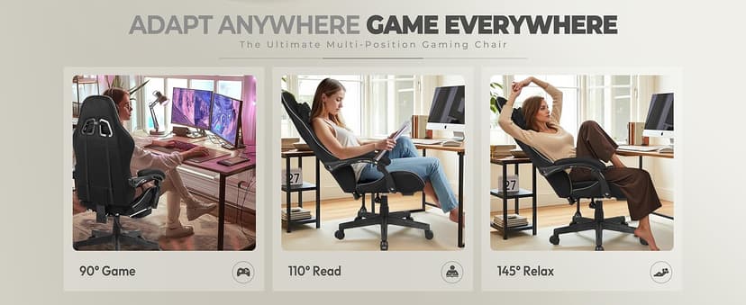 Dowinx Gaming Chair Fabric with Pocket Spring Cushion, Massage Game Chair Cloth with Headrest, Ergonomic Computer Chair with Footrest 290LBS, Black