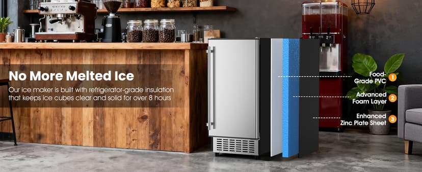 Coolake Ice Maker Under Counter 120lbs/day with 40lbs Storage, Outdoor Built-in Ice Maker Machine, Stainless Steel Self-cleaning Gravity Drainage Freestanding Ice Machine for Party Home Bar Restaurant