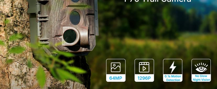 P70 (Non-Cellular,Non-WiFi) Trail Camera, 64MP 1296p, Game Cameras with No-Glow IR Night Vision, Motion Activated, Waterproof for Wildlife Deer Cams, Hunting