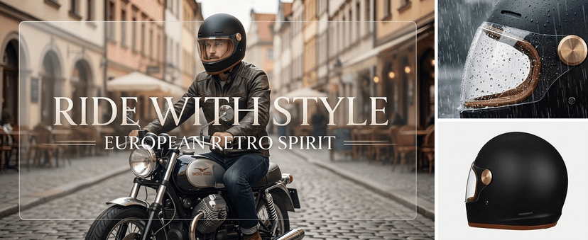 Retro Motorcycle Helmet for Adults?Vintage Full Face Helmet with Ventilation System, Waterproof Design for Motorcycle Riding