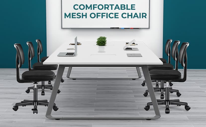DUMOS Armless Office Chairs with Wheels, Ergonomic Adjustable Home Desk Swivel Rolling Task Chair No Arms, Comfy Mesh Mid Back Computer Work Vanity Desk Chairs for Small Spaces, New Black