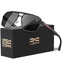 LUENX Aviator Sunglasses for Men Square Polarized Polygon Lens - UV 400 Protection with Accessories 61MM Driving Outdoor