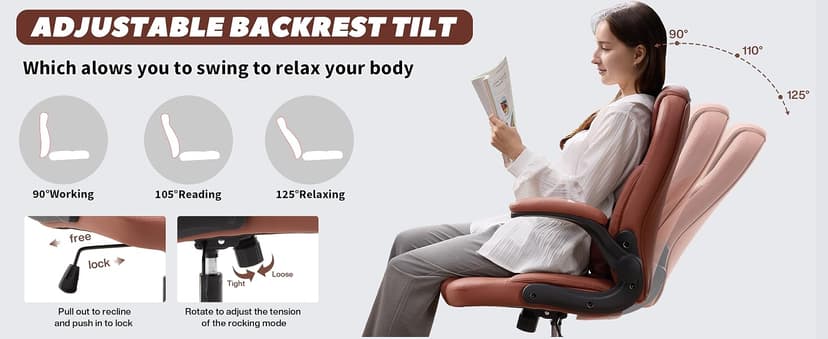 Executive Office Chair PU,Leather Office Chair with Wheels,360° Swivel Rolling Chair with Padded Arms,Ergonomic Computer Chair with Lumbar Support for Short People Use(Brown)