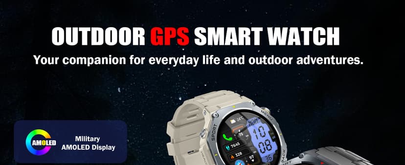Military Smart Watch for Men Built-in GPS with LED Flashlight Compass, 1.43" AMOLED Display 5ATM Waterproof Fitness Tracker with Heart Rate/Sleep/Blood Pressure, Watches for Android/iPhone, Black