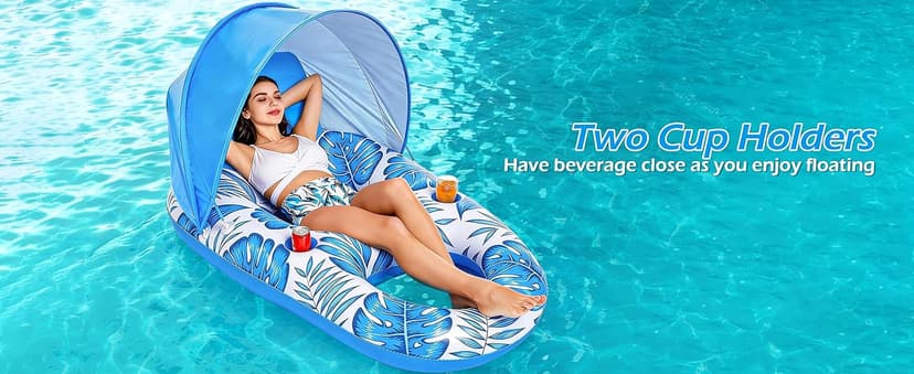 Jasonwell Pool Float with Canopy - Inflatable Pool Floaties Adult Lounger Floats Raft Floating Chair with Cup Holders for Swimming Pool Lake Water Lounge Float Beach Pool Party Toys for Adults