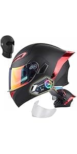 Womens Motorcycle Helmet with Bluetooth - DOT Modular Motorcycle Helmets with Dual Visor, Flip Up Full Face Purple Helmet with Speaker and Mic