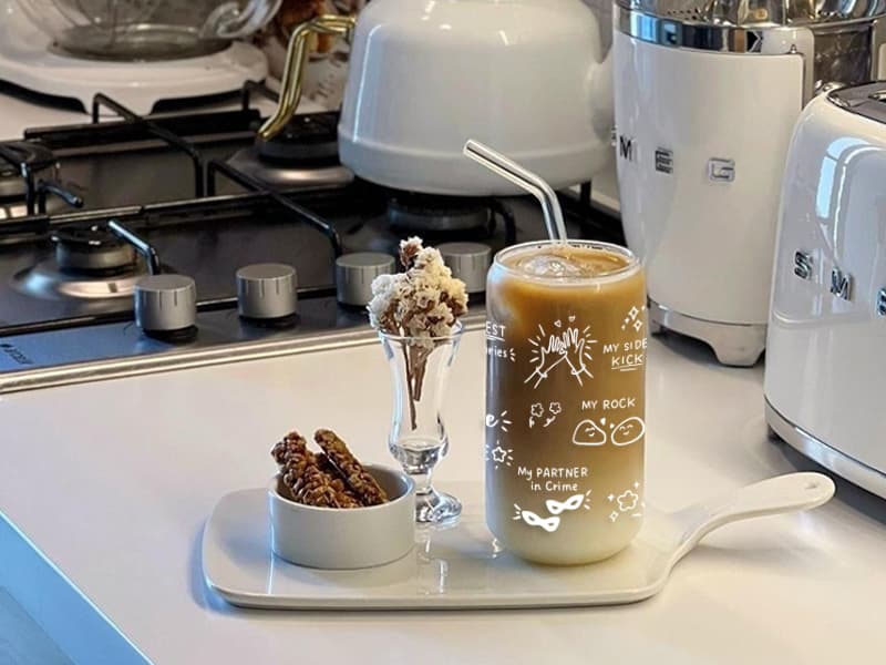 Best Friend Birthday Gifts for Women Friendship - Happy Birthday to My Bestie Glass Cups with Lids and Straws, Funny Presents for Bff Friends Coworkers Unique, Cute Iced Coffee Cup, 16 oz