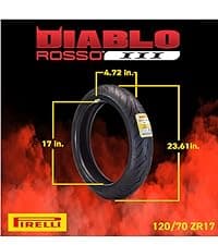 Pirelli Diablo Rosso III Motorcycle Tire Set: 120/70 ZR 17 M/C Front & 190/50 ZR 17 M/C TL Rear- High Performance, Durable for Sport/Street Bikes (2 Pack)