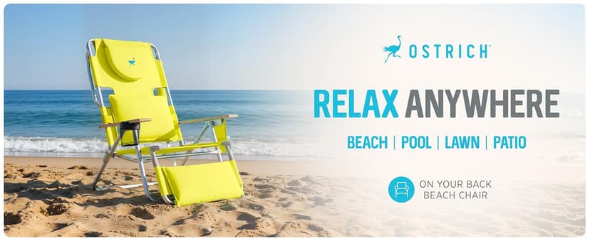 Ostrich the Deluxe 3N1 Lightweight Lawn Beach Reclining Lounge Chair with Footrest, Outdoor Furniture for Patio, Balcony, Backyard, or Porch, Lime