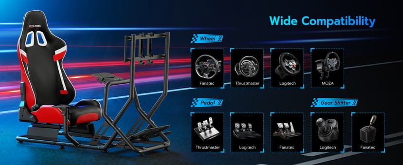 ARES WING Racing Simulator Cockpit with Monitor Mount and Seat, Formula and GT Sim Racing Cockpit Compatible with Fanatec, Thrustmaster, Logitech, Moza Racing Games on PS5, PS4, Xbox and PC