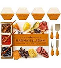 Personalized Acacia Wood Charcuterie Board Set with Stainless Steel Knives – Custom Cheese Board Gift for Wedding, Christmas, Housewarming, Bridal Shower, Anniversary, Women and Couples, Gifts for Her