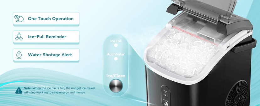 EUHOMY Nugget Ice Maker Countertop with Handle, Ready in 6 Mins, 34lbs Per Day, Removable Top Cover, Auto-Cleaning, Portable Sonic Ice Maker with Basket and Scoop, for Home/Party/RV/Camping (Black)