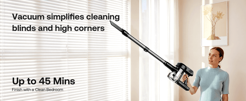 Cordless Vacuum Cleaner, Self-Standing 40Kpa 45Mins Vacuum Cleaners for Home, 8-in-1 Lightweight Stick Vacuum with Anti-tangle Wireless Vacuum for Carpet, Tile, Pet Hair, Hardwood Floors, Black