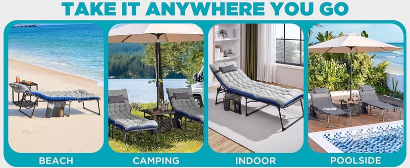 Yaheetech 5 Position Folding Tanning Chair, Outdoor Chaise Lounge Chair with Pad for Beach Patio Poolside Lawn(Gray)