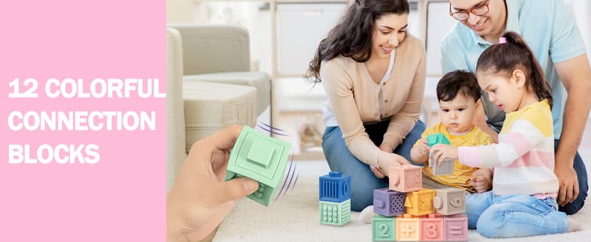 Jyusmile Baby Toys 6-12 Months, Montessori Toy for Babies 6-12 Months, Incl Stacking Building Blocks & Soft Infant Teething Toys & Sensory Balls for Toddlers 0-3-6-9-12 Month B0B2P5GK1Y