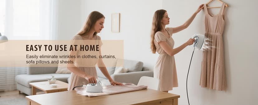 Sundu Mini Travel Iron with Steam,1000W Portable Non-Stick Soleplate Steam Samll Iron for Quilting & Sewing,300 Microsteam Holes,90ml water tank,lockable safety base,Digital Temperature Control-Silver