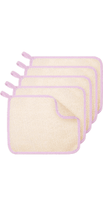 Tatuo 5 Pcs Exfoliating Face and Body Wash Cloths Towel Weave Bath Exfoliating Scrub Massage Bath Cloth for Women and Men, 10.63 x 9.05 Inch (White, Pink, Blue, Gray, Black Edge)