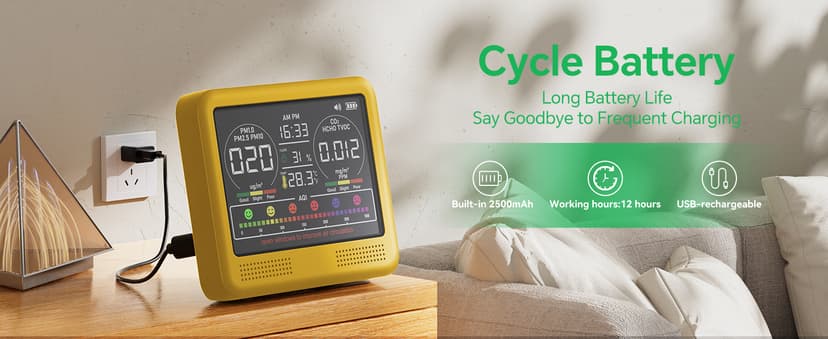 16-in-1 Indoor Air Quality Monitor with PM1.0,PM2.5,PM10,CO2,HCHO,TVOC,Temperature,Humidity,Time Display &7 AQI Alarms – Professional Air Quality Tester for Home, Office & Indoor Use