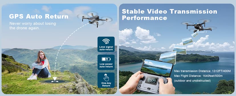 GPS Drone with 4K Camera for Adults, Foldable RC Quadcopter with 1312ft Range Video Transmission, 48 Mins Flight Time, Auto Return, Follow Me, Circle Fly, Waypoint Fly, Gesture Control