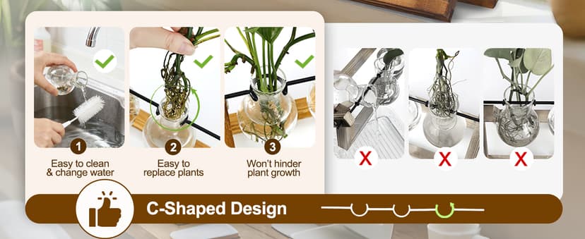 Unique Gardening Birthday Gifts for Women Plants Lovers, Home Office Garden Decor Planter - 3 Bulb Glass Vases Renmxj Plant Propagation Station, Plant Terrarium with Wooden Stand B096VDR4TM