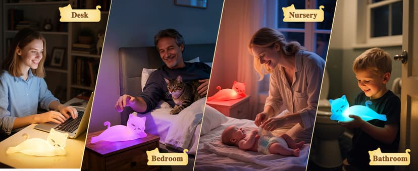 Lying Cat Lamp Funny Gifts, 16 Colors+5 Dimming+Silicone Random Stuff, Touch+Remote+Recharge Night Light, Unique Cool Lamp,Cute Weird Stuff, Squishy Cat White Elephant Gifts for Women/Men/Teens/Kids B0CH9K8NST