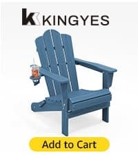 KINGYES Folding Adirondack Chair, HDPE All-Weather Patio Chairs with Cup Holder, Wooden Textured Fire Pit Chairs Recliner for Poolside, Backyard, Deck, Navy