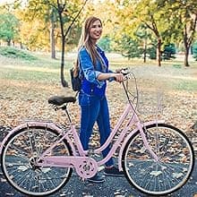 26" Beach Cruiser Bike, Commuter Bicycle, 7 Speed/Linear Pull Brakes/Widen Seat Men & Women Bike, Adult and Teens Bicycle for Urban Commuter