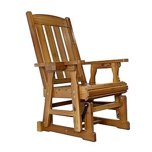Fortune Candy Wooden Patio Glider for One Person, with High Back and Deep Contoured Seat, Solid Fir Wood, Heavy Duty 600 LBS (Cedar Tone, 1-Seater)