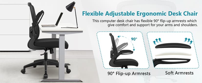 FelixKing Office Chair, Ergonomic Desk Chair Breathable Mesh Chairs Adjustable High Back Lumbar Support Flip-up Armrests, Executive Rolling Swivel Comfy Computer Chairs Home Office Black