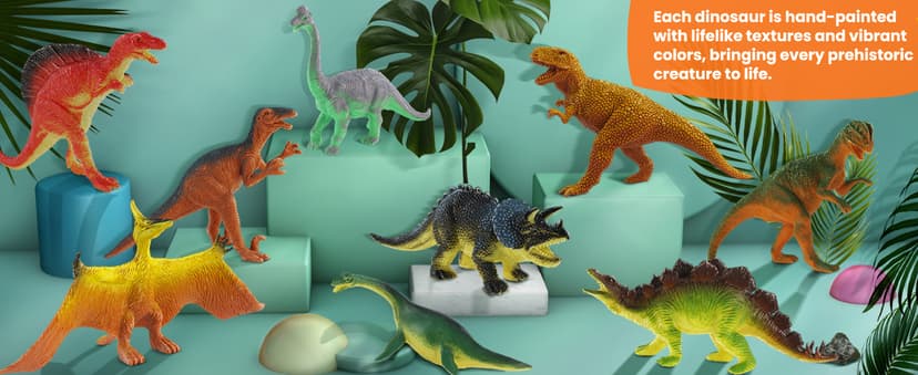 Zippytots Dinosaur Toys for Kids 3-5, 10 PCS Realistic Plastic Dinosaur Figure Toy Set Including T-Rex, Stegosaurus, Spinosaurus, Ideal Gift for Toddle