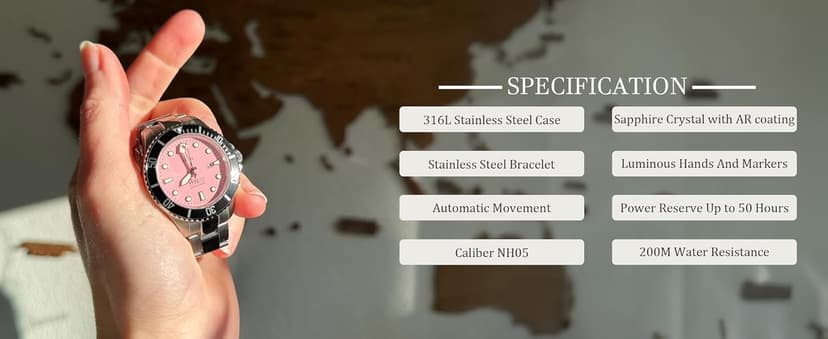 RATIO FreeDiver Sapphire Crystal Women's Diver Watch Japanese Automatic Movement Dive Watch 200m Water Resistant Diving Watch