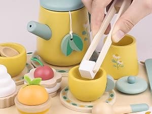 Wooden Play Food Toy Sets for Kids Kitchen Accessories Age 3 4 5 6 Wood Educational Toys Tea Sets for 3-5 Girl Birthday Gift 3 Year Old Princess Party B0CQ2PFTXC