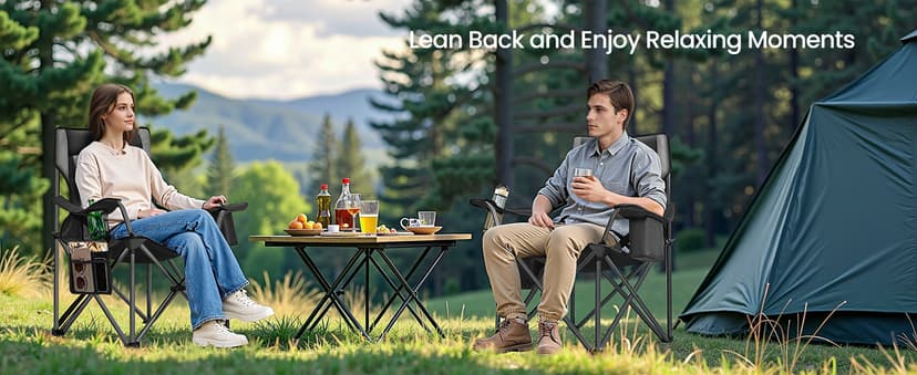 SONGMICS Oversized Lumbar Support Camping Chair, Heavy-Duty Outdoor Folding Chair Comfortable, Padded, Glamping, Cooler Bag, Weight Capacity 450 lb, Ink Black UGCB066B01